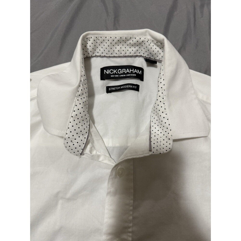 NICK GRAHAM STRETCH Men's Shirt Size L Stretch Modern Fit  Flip Cuff  White